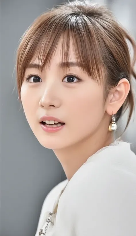    super realistic feel 、  Ultra High Precision 、dark indirect lighting with an erotic vibe、photo of a woman's face sticking out her tongue from directly below、facial super close-up、  is naked、random blonde straight pixie cut hair 、 long bangs、she closed h...