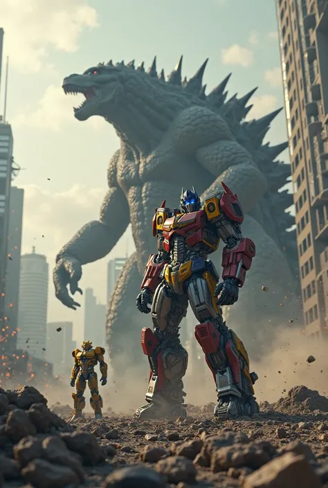 Optimus prime and bumblebee vs kingkong and gozilla