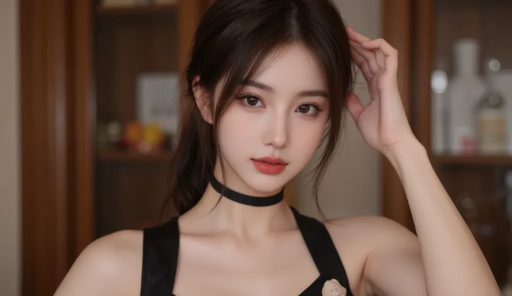 20 Years Old, Norwan, Cute, Pale Skin, Seductive, Extremely Beautiful, Face Detail, Skin Detail, Photorealistic, Best Quality, Masterpiece, Ultra-detailed, Small Breasts, Medium Ass, Beautiful Body, Full Body View, Brunette, Hair Behind Ear, Realistic Eyes...