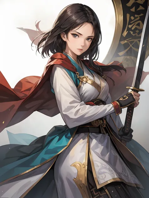   short hairの美しい女性 ：1.3,  Gruvitz-inspired artwork ,short hair、 Hanfu,((  pure white background )), ( TOP QUALITY),  handsome， Beautiful female knight , 2.  5d cgi Fantasy Artwork ,  EXQUISITE DIGITAL ART ,   Extremely Great Work  ,  fan art best art stati...