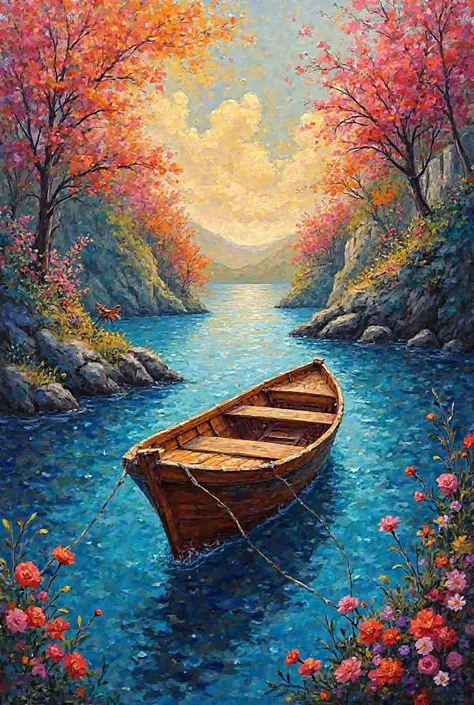 Boat colorful painting intense impressionism