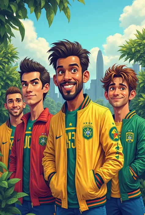 Jacket with the theme of the movie Rio and in the colors of Brazil is the players of the 1994 World Cup in the form of a cartoon