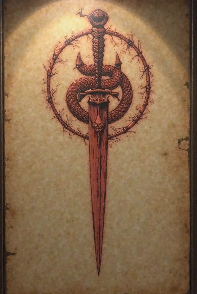 • The Viper’s Circle symbol: A dark, ominous symbol of a snake coiled around a dagger, drawn in deep red or black ink. The symbol is faintly visible on an old piece of parchment or hidden beneath a glass display.