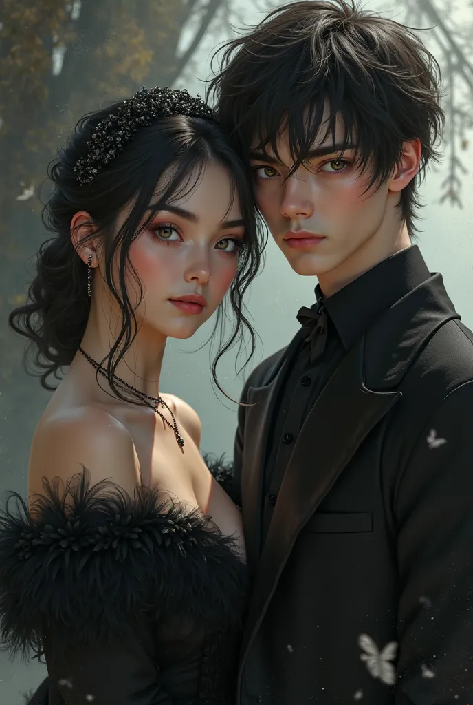 Cover with a girl and a boy, both in black 