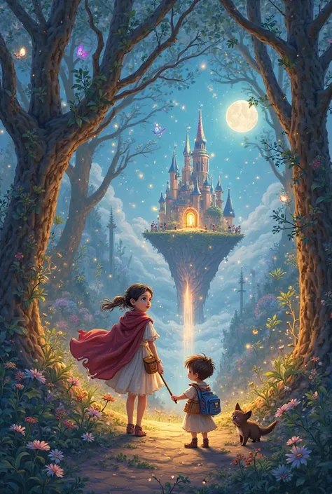 Here are some detailed descriptions for fantasy-themed ren's story illustrations:

1. "The Enchanted Forest Adventure"
A young girl with sparkling blue eyes and a flowing cape walks through an enchanted forest, guided by a glowing firefly. Around her, towe...