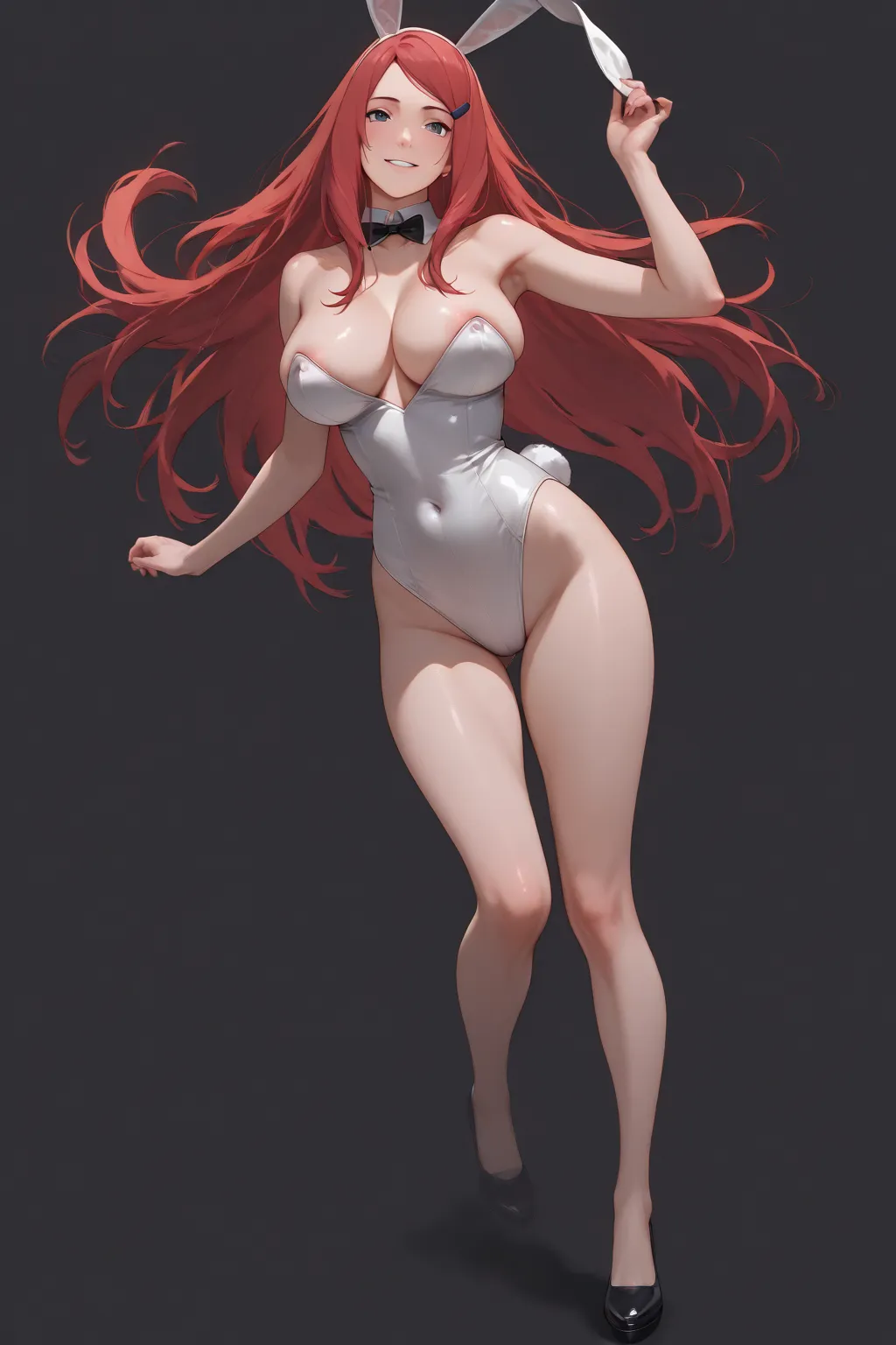 masterpiece, the best quality, vibrant, very aesthetic, HIGH CONTRAST, [Kushina Uzumaki from the Naruto anime, (Uzumaki Kushina)], 1 girl, alone, toma a alones, red hair, cabello largo,  loose hair, delicate facial features, big breasts, curvilinear figure...