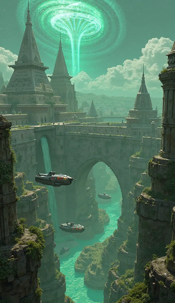 The ruins of Golkonda Fort reimagined as a floating fortress-city. Warp-Sleds (modular cargo carriers with shape-shifting hulls) dock at its diamond-plated gates, while Sentinel Drones (flying pyramids with plasma cannons) patrol its perimeter. The fort's ...