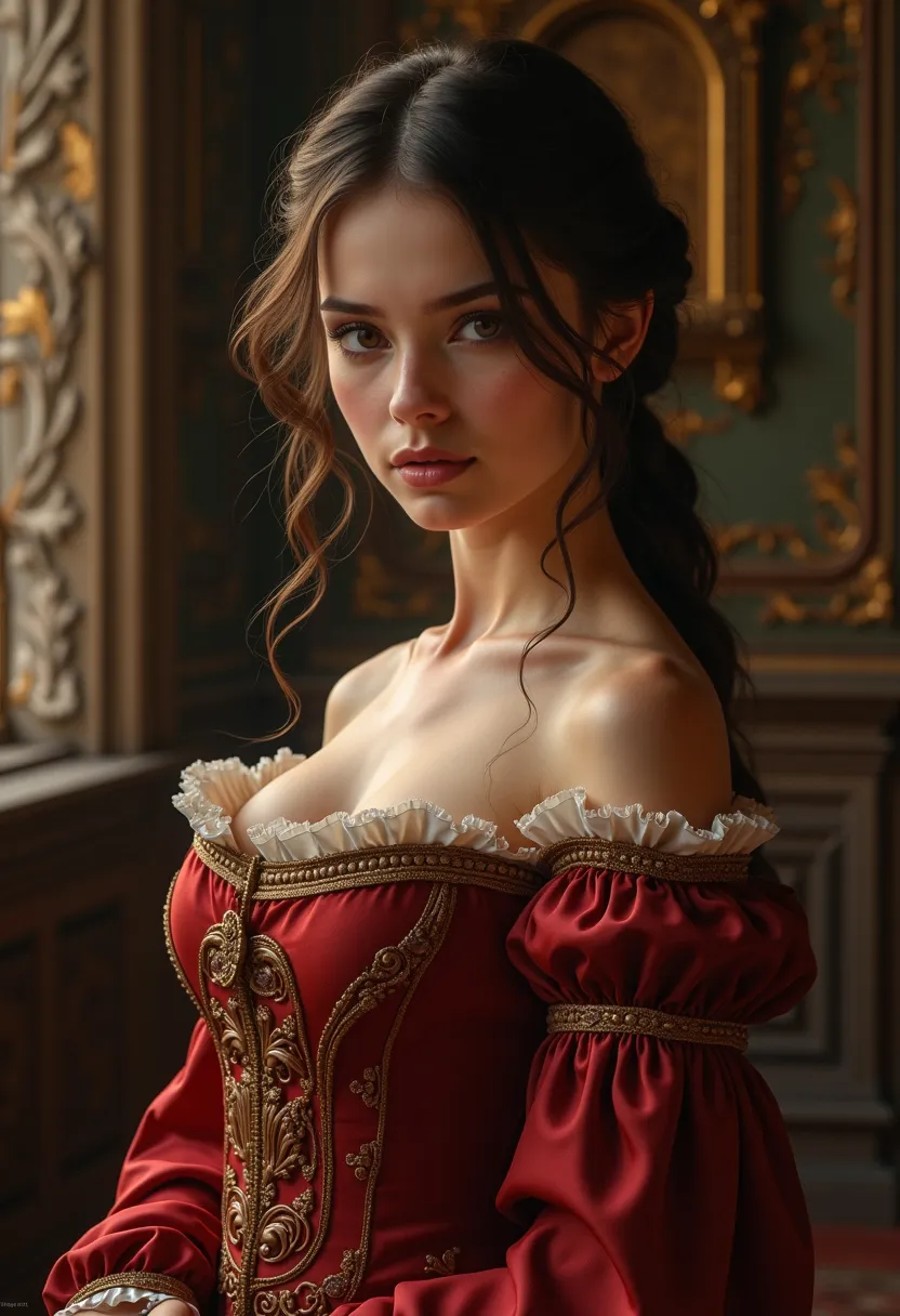 Beautiful medieval girl with sexy clothes.