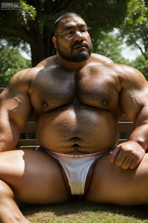 A chubby musclebear Japanese man, (75 years-old daddy muscle bears, 7 daddy:1.1), 1 man, Solo, wearing a white semi sexy fundoshi, (big shoulders), musculature, strong physique, hairy, huge beefy, chubby and stout, stubbles, (Detailed body), realistic eyes...