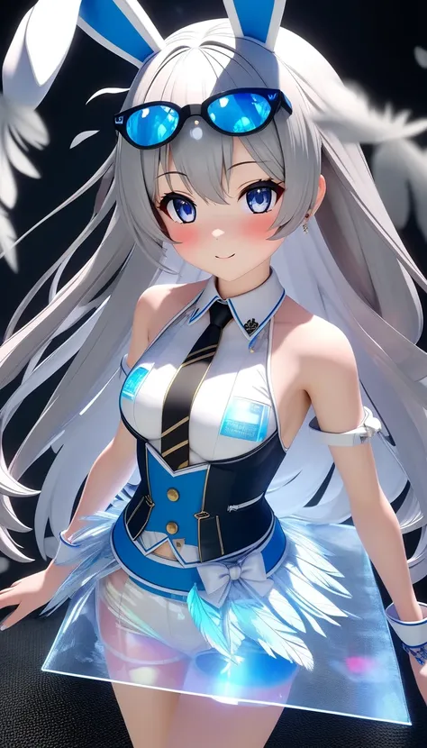  Sorazaki Hina。Sorasaki Hina。 Sorazaki Hina (Sorasaki Hina)はBlue Archiveのキャラクター。　Blue Archive。Gray Hairをlong hair caught in a hole。feathers on the waist 、。 virtual bunny girl idol。\  character "  atlus"\, alone, ((   Transparency ３d,   transmission treatme...