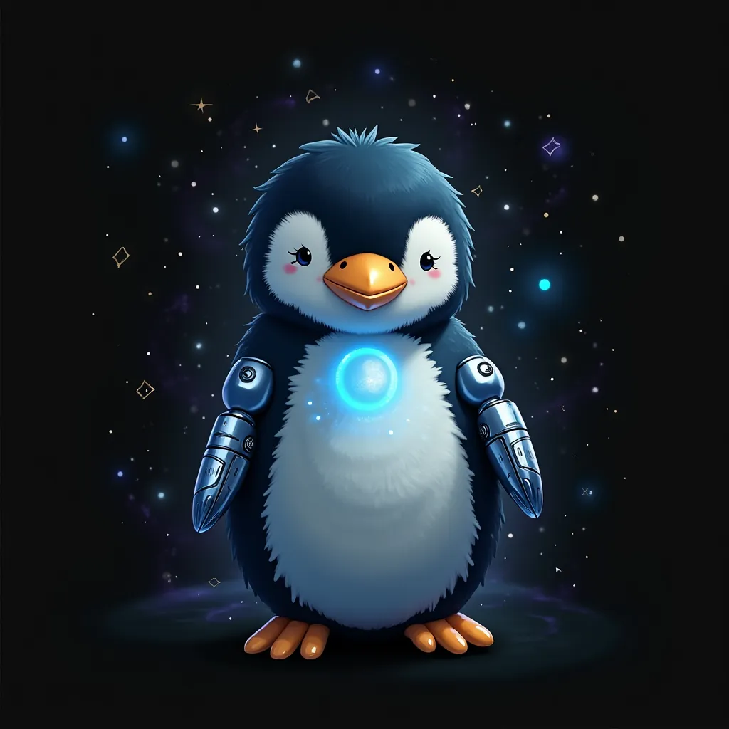 a happy plush toy of penguin robot The Order Of the Cosmic Spark