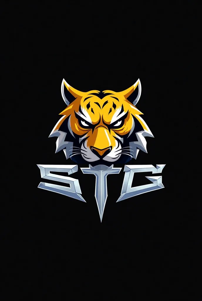 the logo mobile esports (have yellow tiger in the logo and have writing ''STG'' in the logo that writing is freeze) black background