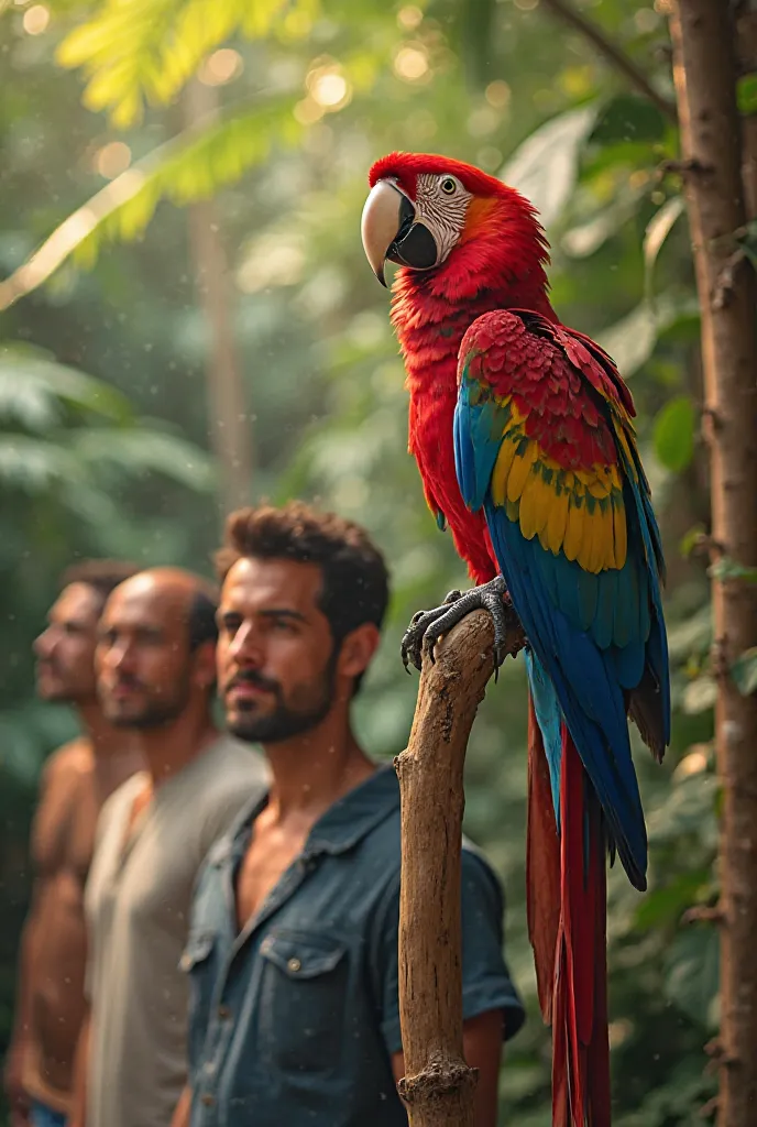 Parrot in back of men