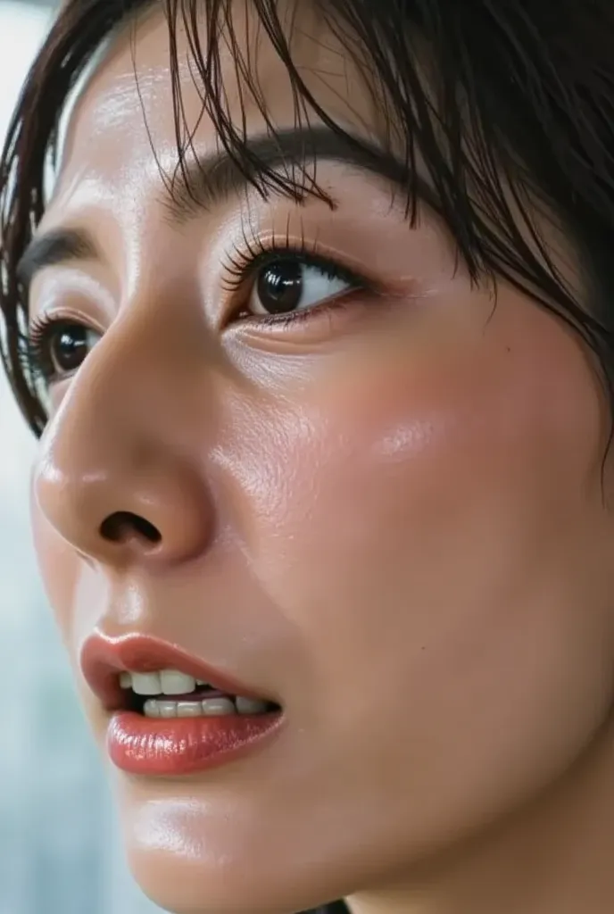 (( Peeking through a peephole  ,  Woman Licking the Keyhole from the Other Side of the Door ,)) close-up 、((    intense orgasm while putting up with it , ))、 close-up of a beautiful model's nose 、 Focus on the nose , ,   clearly focuses on the nose    、(( ...