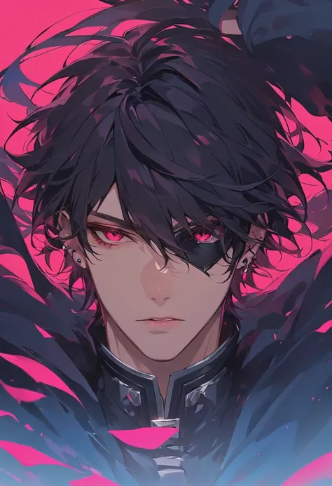 A highly detailed, ultra-HD anime-style illustration of a male bounty hunter, captured in a dramatic close-up shot. His jet-black hair is depicted with silky highlights and intricate strands, flowing naturally with subtle dark undertones that enhance its d...