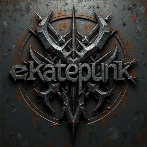 black metal style logo "ekatepunk", grunge overlay, detailed black metal logo, dark and gritty design, gothic metal font, sharp edges, rusty textures, heavily distressed, extreme contrasts, high tonal range, dramatic lighting, moody atmosphere, intense sha...