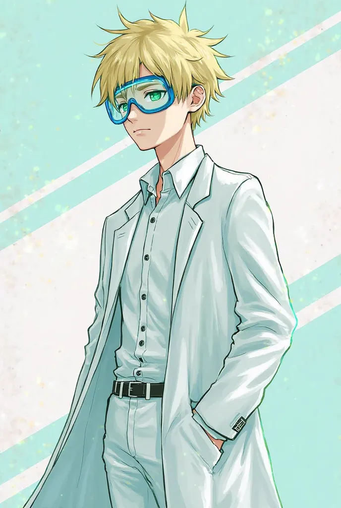 Gender: Male
Appearance: Tall, short blonde hair, emerald eyes, lab suit with blue lab glasses, long white coat, white shirt, white pants and white gloves.
Personality: Very very intelligent, a maniac over science, knows everything, likes to experiment wit...