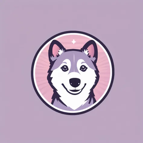 logo,
A logo for a pup company, pink and purple dog bone, girl Husky dog, retro-themed colors (light purple, purple, pink)
),LogoRedAF
,