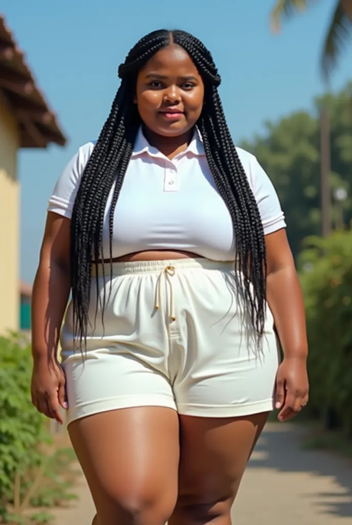 A full body picture of Tamil a very fat Chubby and curvy Very very most young agedTamil girl in most shortest white skirt and white school shirt,perfect hot young face,black braided long hot hair ,low angle shot