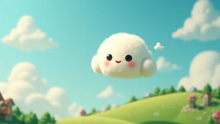 Fluffy was a small, white cloud who floated high above the earth. He loved drifting with the wind, watching the world below. But there was one problem—Fluffy had never rained before! 3d cartoon style