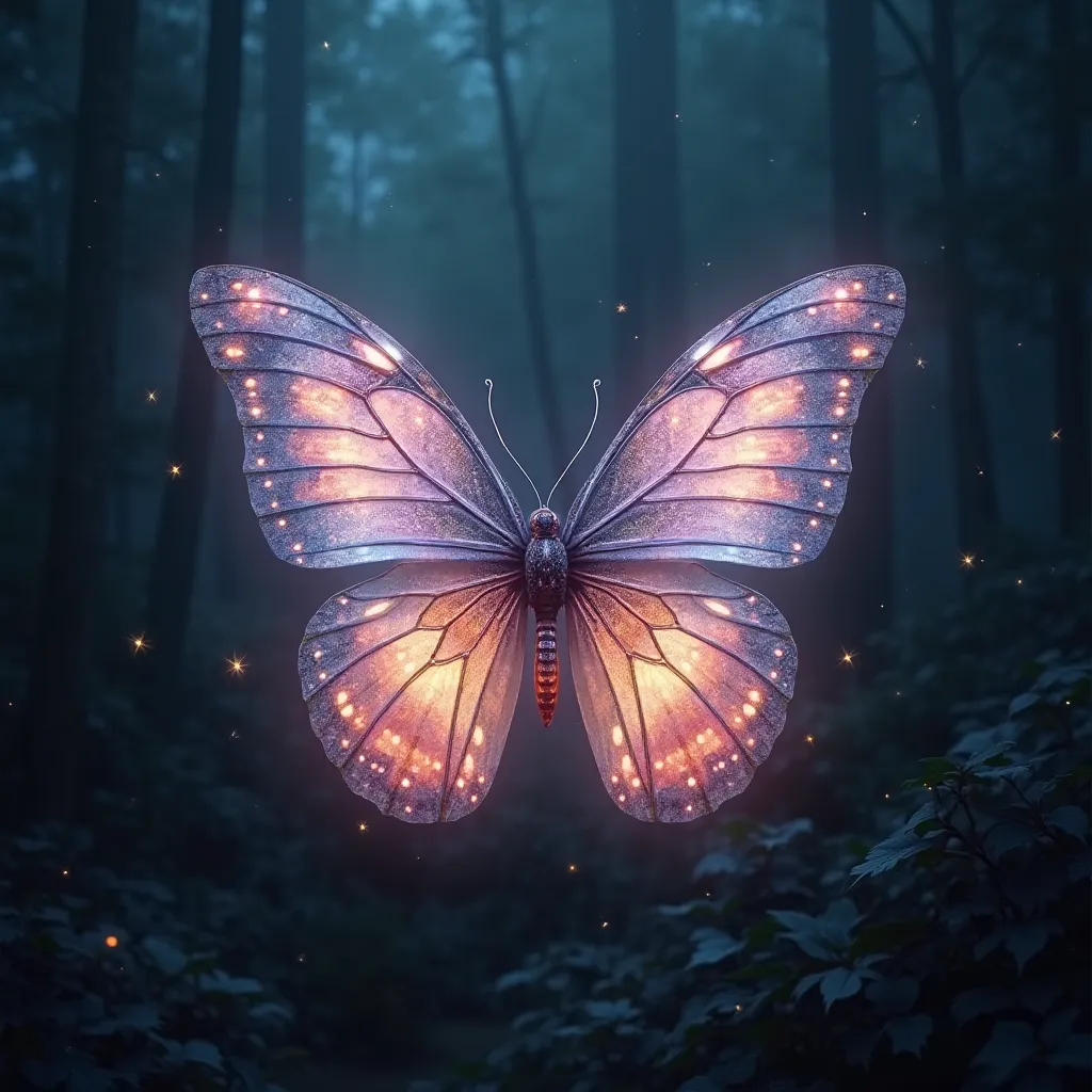 glowing butterfly, beautiful butterfly with luminescent, iridescent wings, butterfly with radiant, shimmering wings, delicate butterfly with glowing, bioluminescent wings, magnificent butterfly with ethereal, luminous wingsdetailed, ultra-high resolution, ...