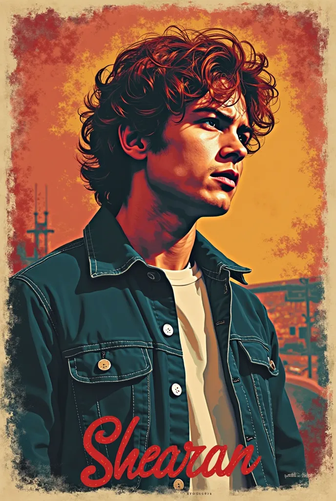 Vintage poster style T-shirt design with a classic movie theme utilizando a imagem de ed sheeran 