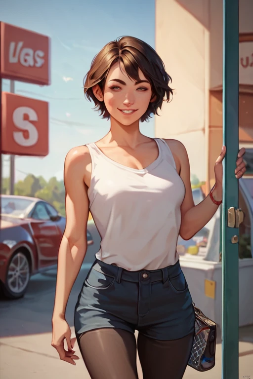 score_9, score_8_up, score_7_up，nsfw，uncorrected，1 girl, Low body，smile, Alone,  , short hair,  Mid-chest, bungs, parted lips,    curve, casual clothes, Detailed Outfit, fine skin texture, professional illustrations, 