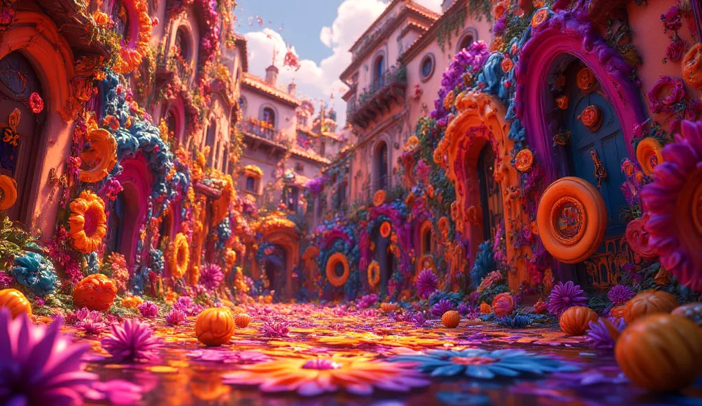 A colorful 3D abstract scene with swirling patterns, musical notes, and bright splashes of color to segue into the next animal encounter.

