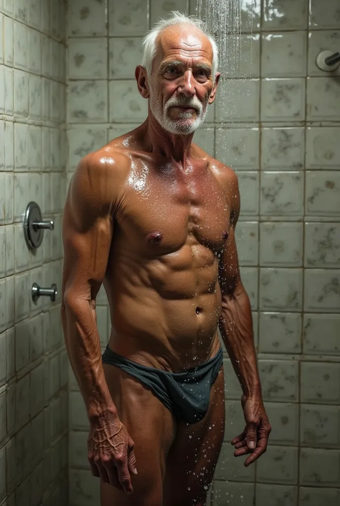  old sporty guy in the shower naked 