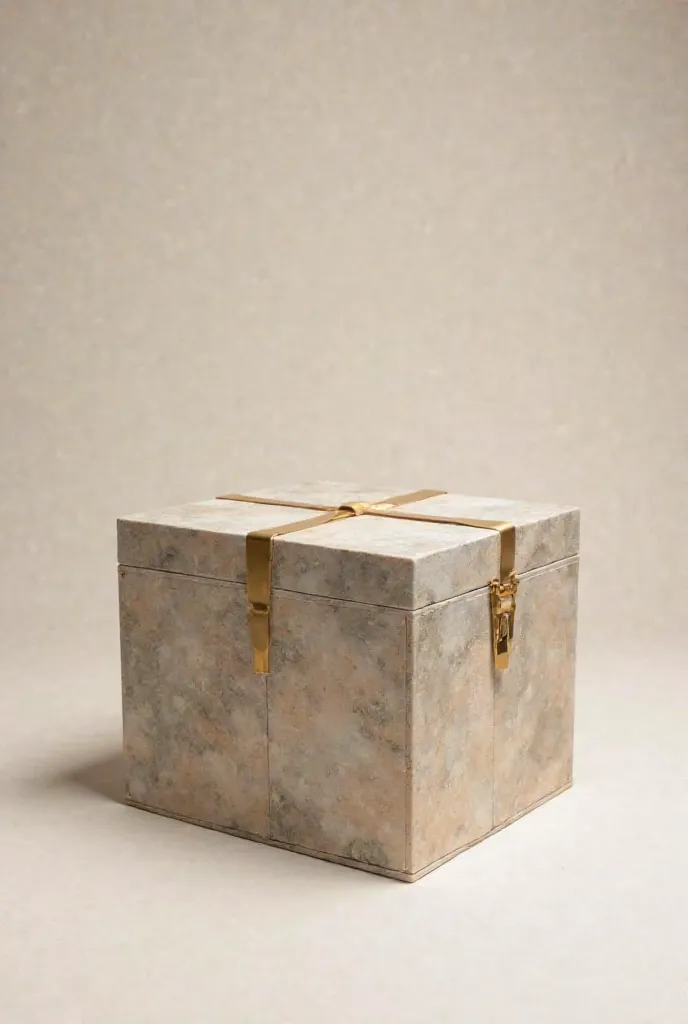 A minimalist, sturdy box with a texture reminiscent of natural gypsum.
The design maintains the same neutral, earthy palette (warm beige, taupe, soft grays) and hints of brushed gold.
The overall look is clean, modern, and elegant, conveying handcrafted qu...