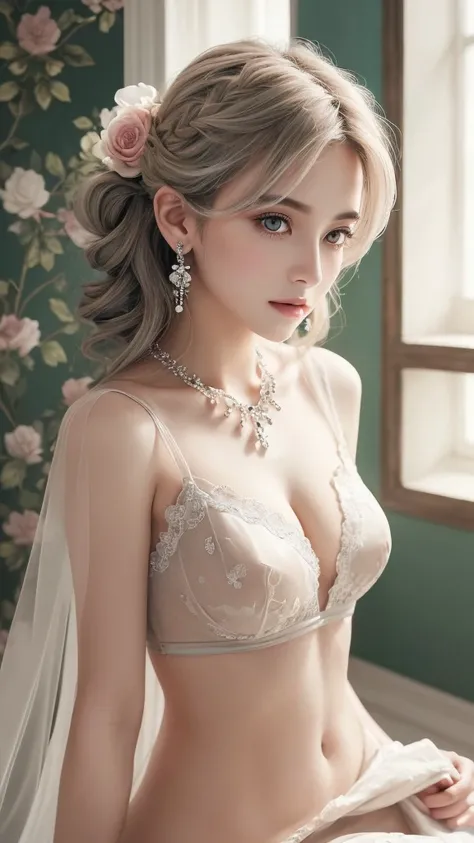 front view, nsfw, nude, nipple, standing, (((very elegant and beautiful, perfect detail, very detailed))), full body,  the most detailed girl before getting V-shaped eyebrows , description depth of border, 美しく詳細なfull body,  Read more, 1 girl, 30 years old,...