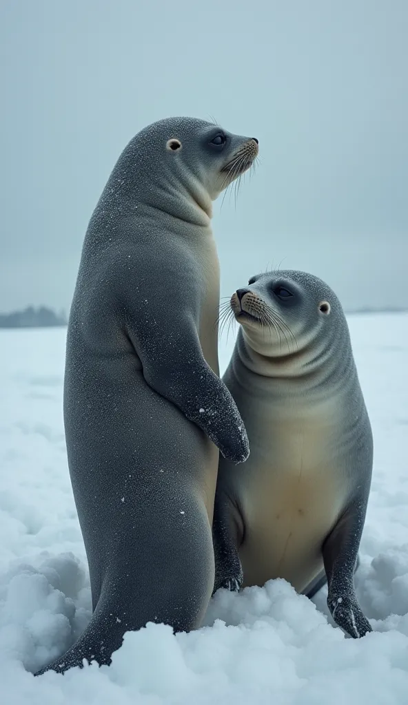 seals have become humans, humans have become seals, seals are taking their clothes by force, just like humans do to seals, and humans are freezing. The world has turned upside down. seals have become humans, humans have become seals.