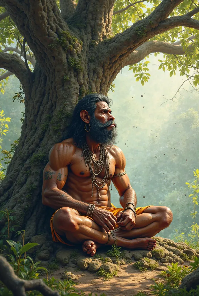 Lord Hanuman was sitting under the tree