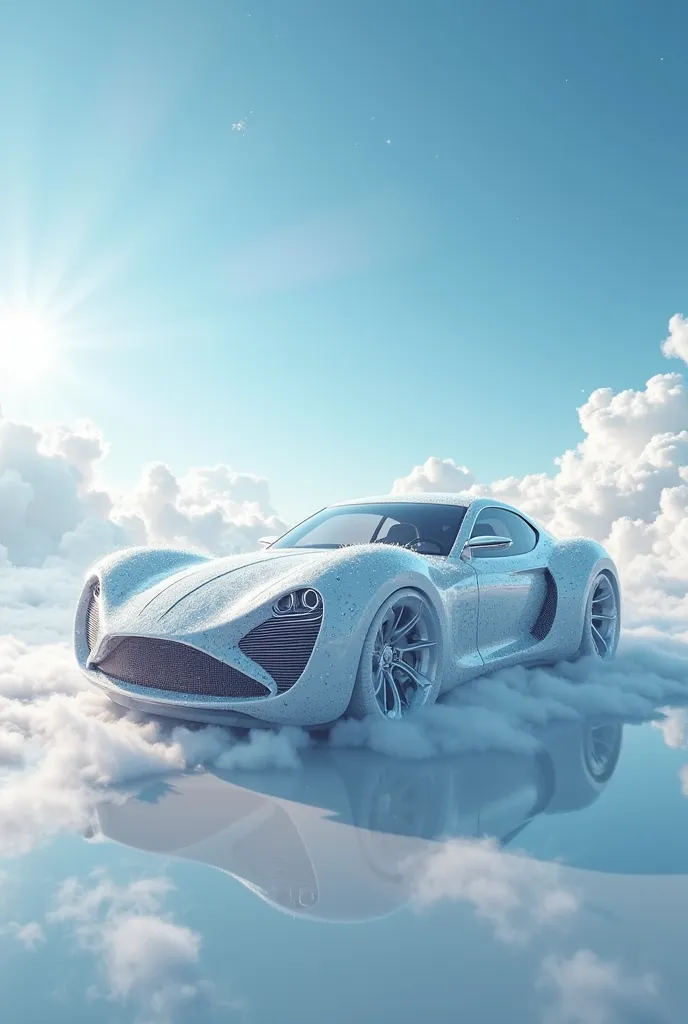 a solar powered luxury sedan car, focus more on clouds. a car made out of clouds