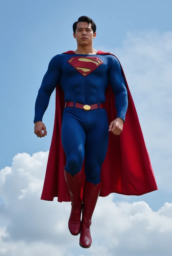 Superman,a 30-year-old Asian face, attractive, class blue Superman suit with muscle, (black undercut, blue tights and red cape and red boots and red briefs：0.8),16k,UHD, dslr, insane details, award-winning photo,HD.
Fly in the sky.holding the train up.