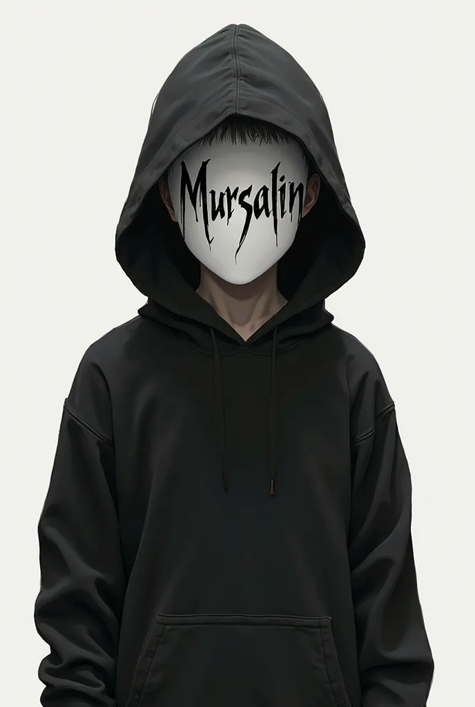 A boy with hoodie an mask no face a written Mursalin