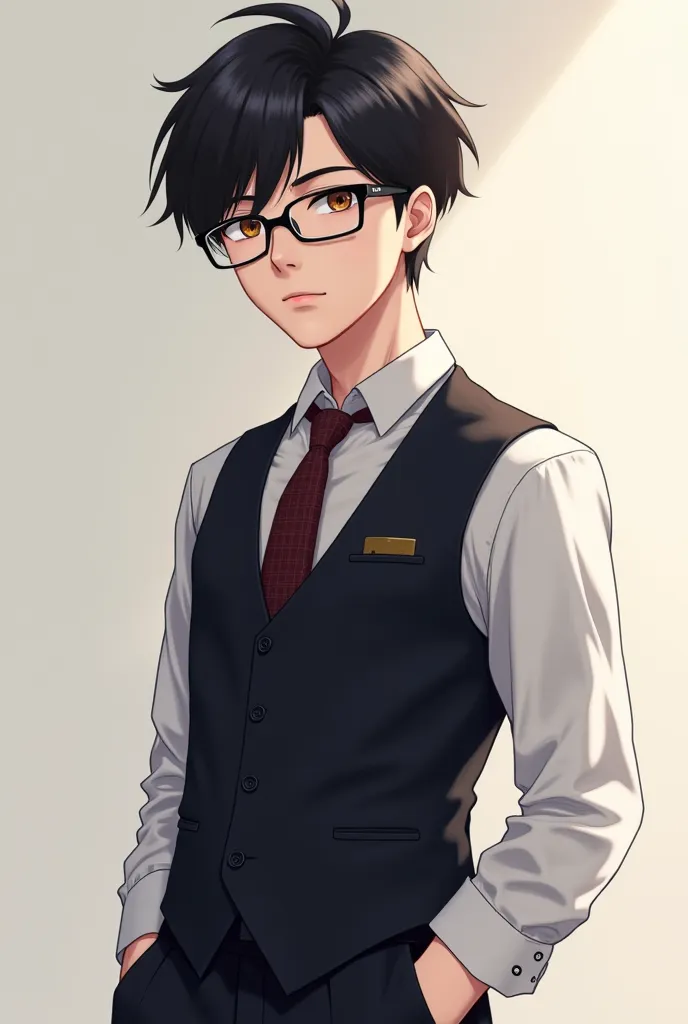 Anime boy with vest suit,glasse
