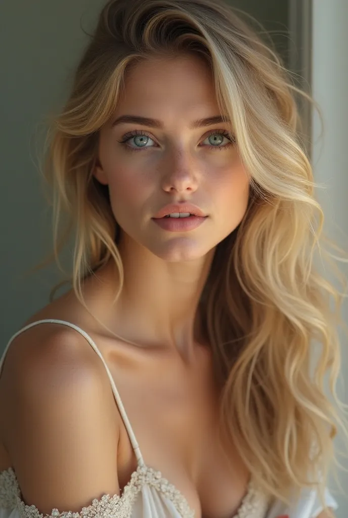 Beautiful sexy woman with age of 28 with blonde hair and blue eyes 