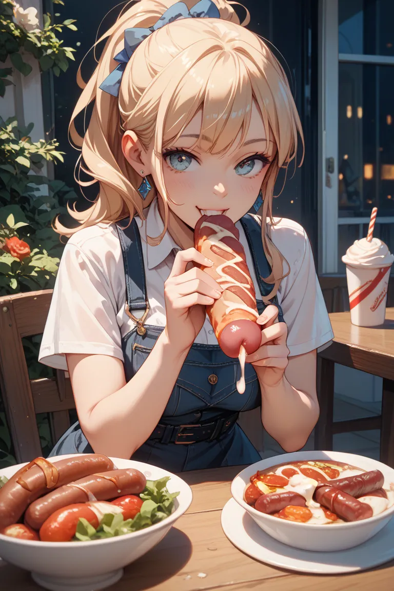 An image of a girl holding a sausage