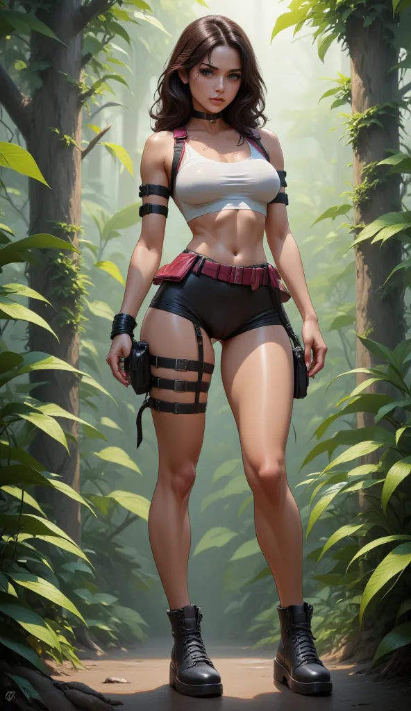  Masterpiece , sexy girl, Lara Croft, big ass, big beautiful thighs,  Beauty , Beauty, sexy costume, the forest, 