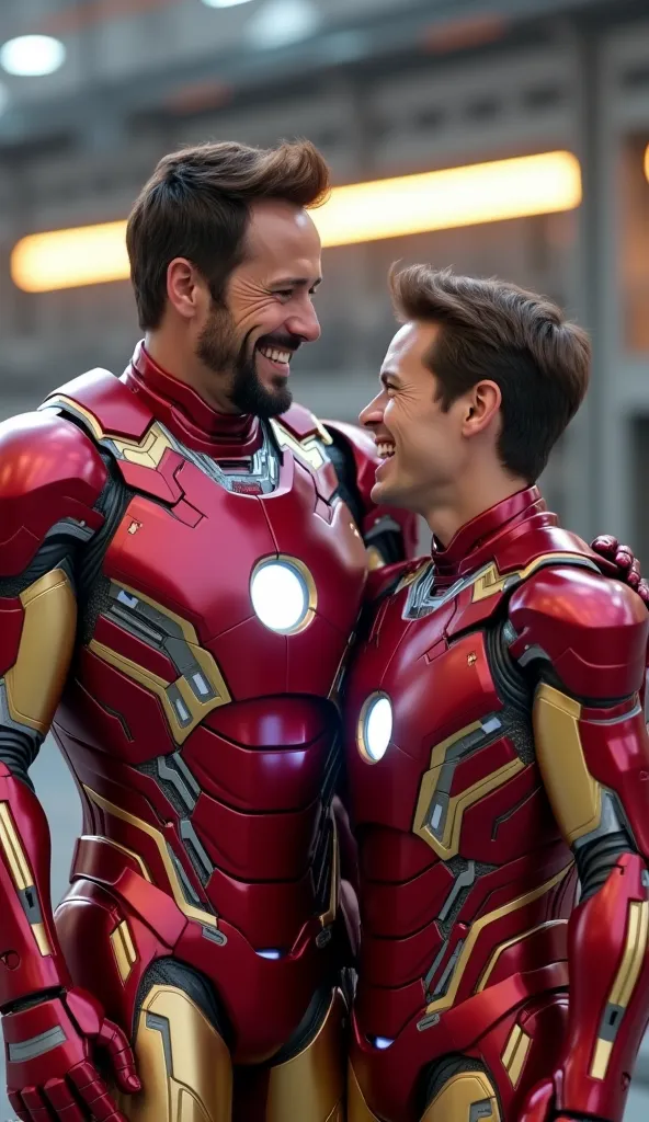 iron man and young iron man laughing together