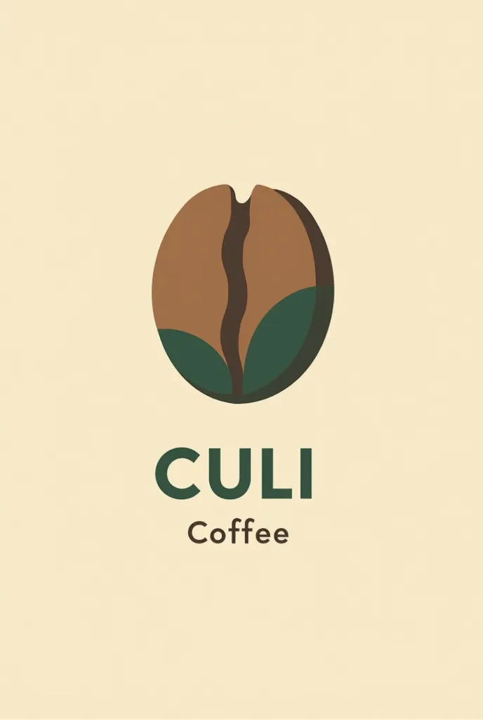 A minimalist and modern coffee logo featuring a single round peaberry coffee bean (Culi) with a subtle central groove. The bean is stylized using geometric lines, soft curves, and smooth shading. The design should be simple, elegant, and warm, using an ear...