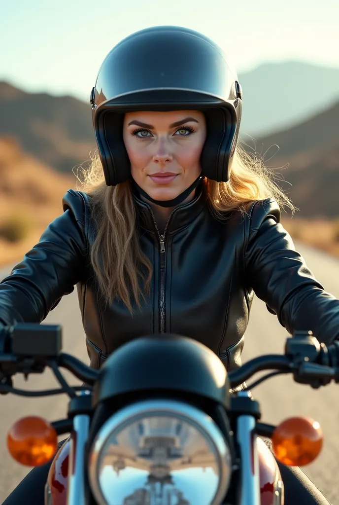 Woman wearing helmet on motor 