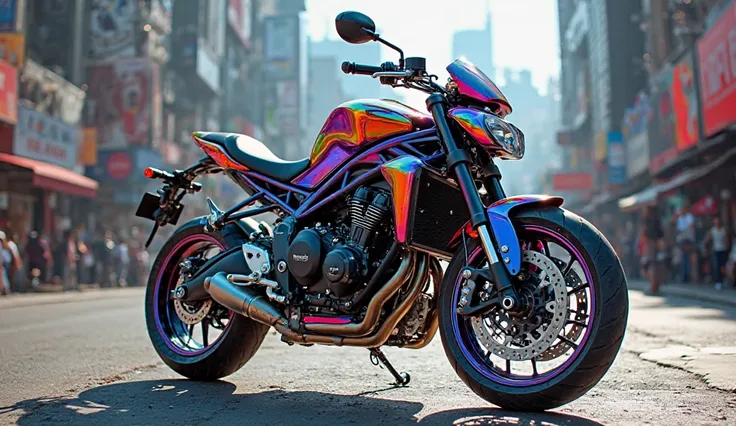 Triumph street triple motorcycle in rainbow colour 