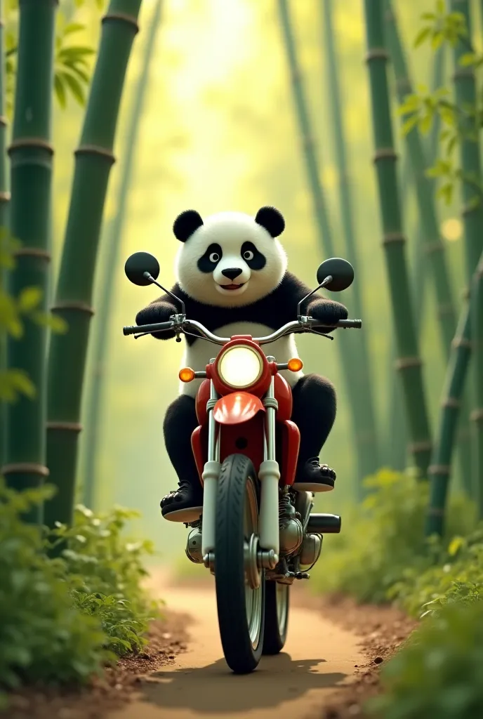 After being distracted by
Fun, Panda ends up falling


gently in a field of
Bamboos, and the bike is intact. sr. that,


tired, Decide to teach Panda how to drive


truthfully.


Scenario: A bamboo field
Green and quiet, Still with the bike
Standing up and...