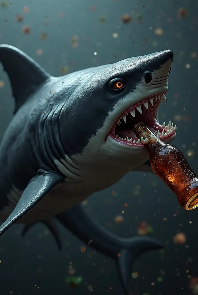 in horizontal 240x135 format, generate a black shark holding beer