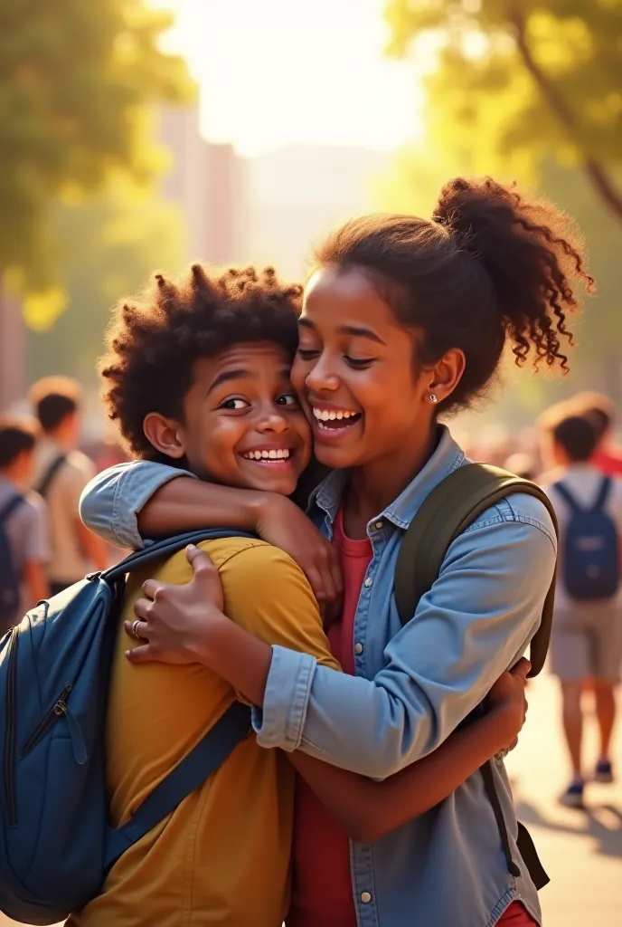 Middle school student happy and smiling parent and 