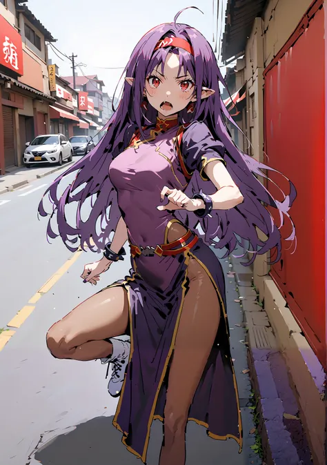 red eyes,serious,and open your mouth,purple hair,
