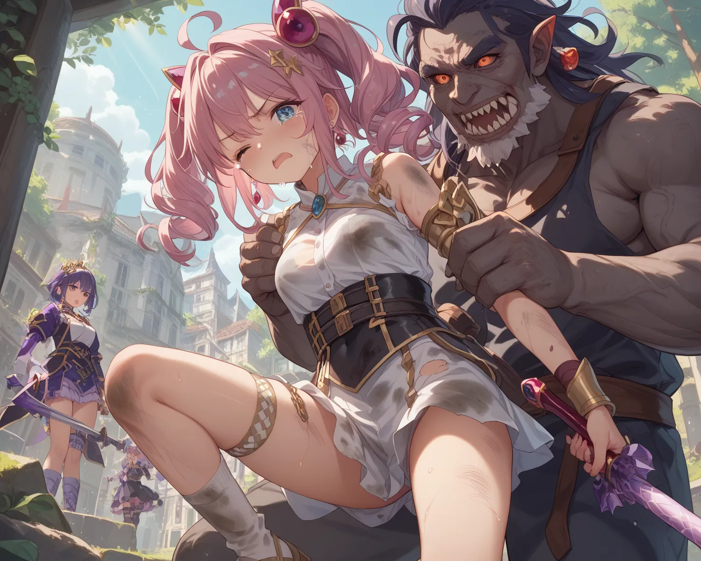 (Deathmatch between monsters and girls、Monster is a girl hitting a girl、The monster is crushing the girl、Monster grabbing the girl、monsters are controlling girls,A monster hits a girl、dirty clothes、Dirty skin,dirty skin,  Exhale rays、colorful weapon)
 with...