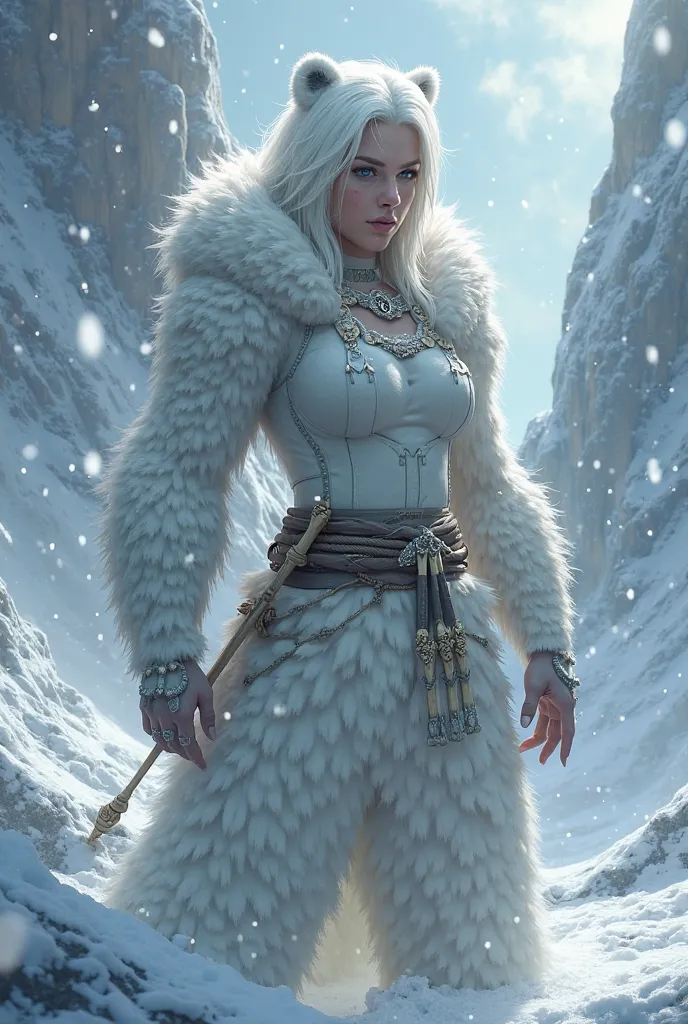 A female character, heroine with a polar bear-based look